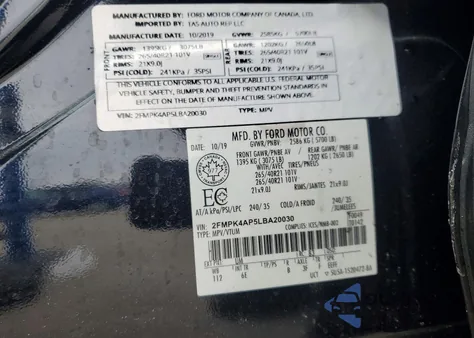 2020 Ford Edge St из США, поврежденный, VIN 2FMPK4AP5LBA20030